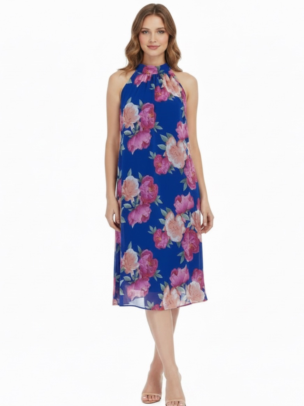 I.N.C | Blue multi summer flowy sleeveless floral polyester midi dress s…